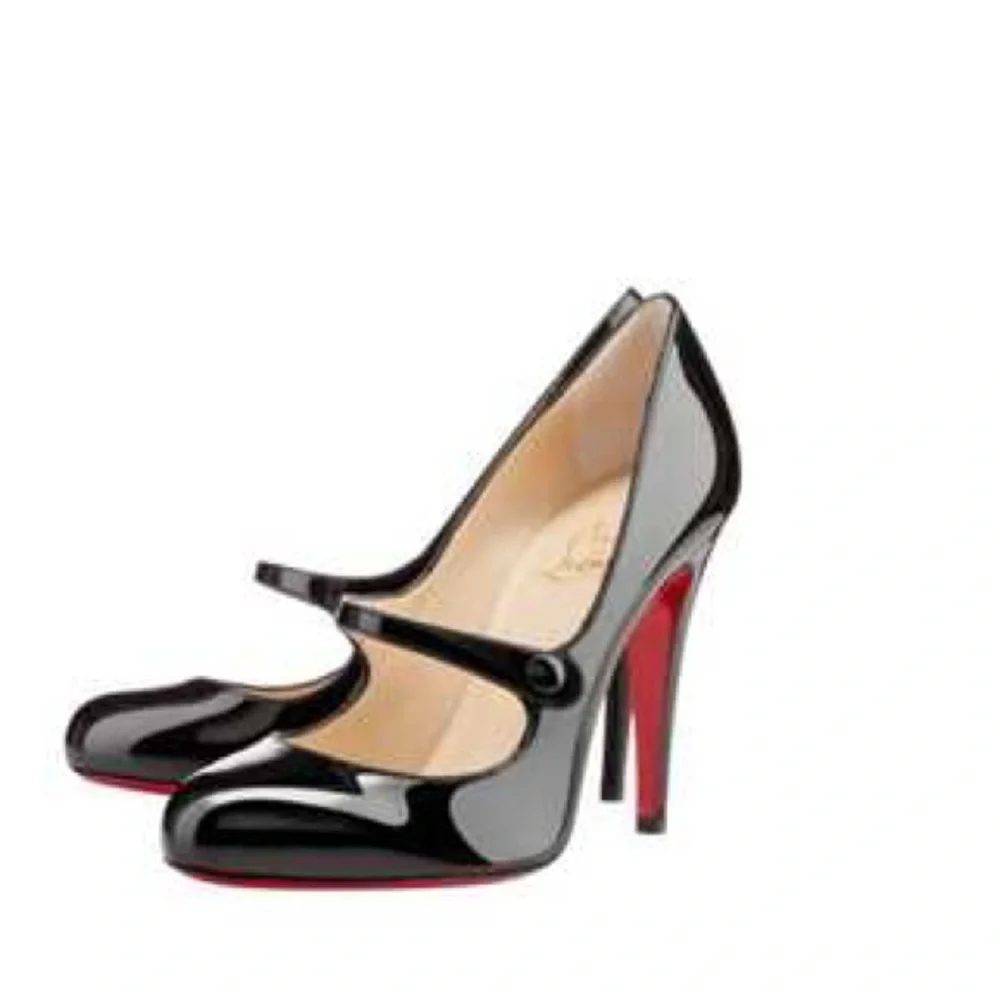 Black Patent Leather Mary Jane Pumps with Red Soles